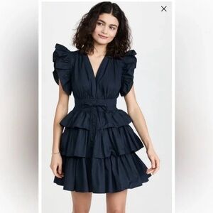 Ulla Johnson SENA RUFFLED WASHED COTTON-POPLIN MINI DRESS IN BLUE